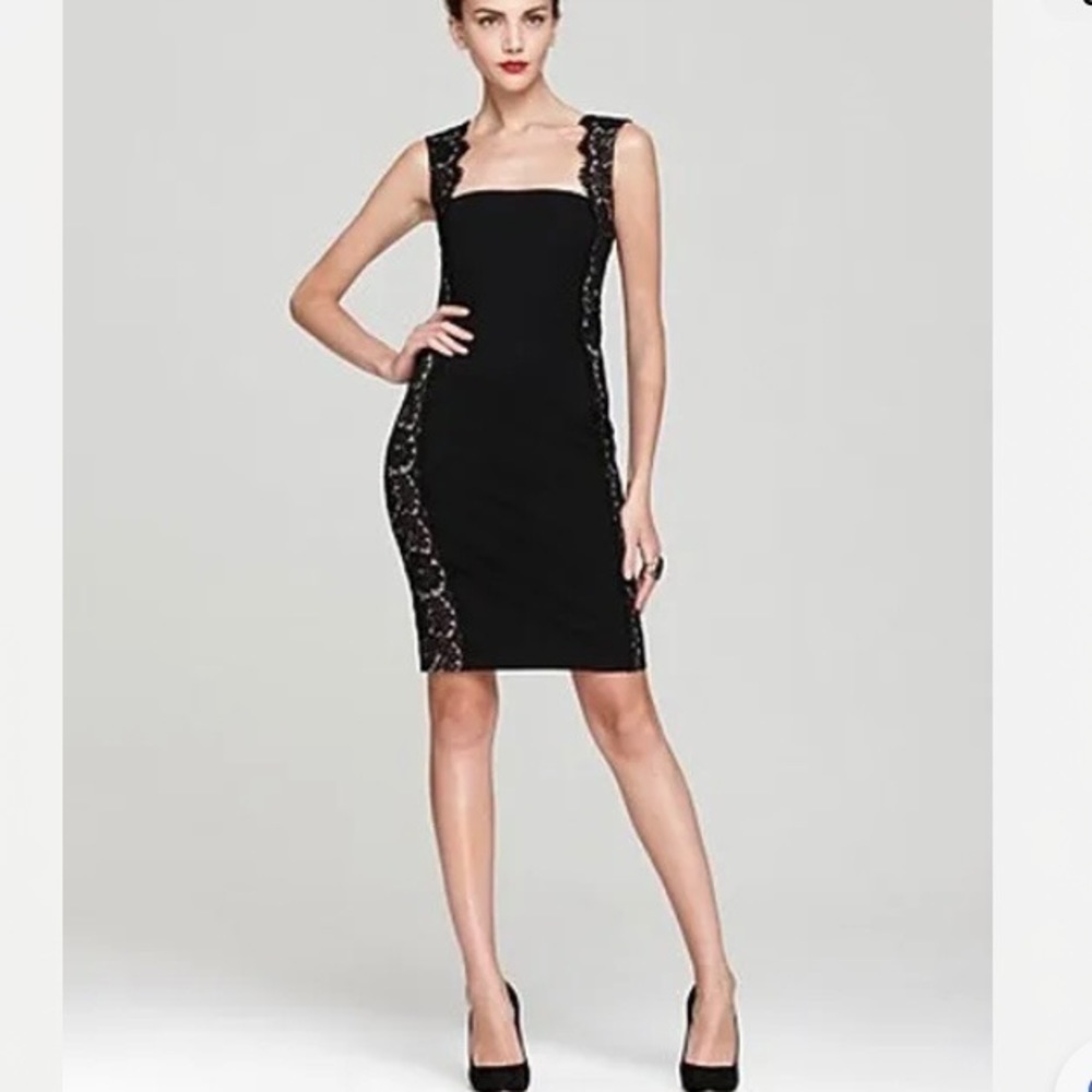 Aidan Mattox Black Lace Panel Sheath Cocktail Dress, Size 6